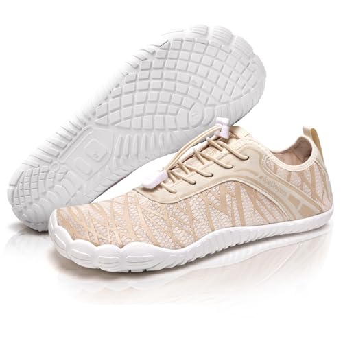 IceUnicorn Barfuss Schuhe Damen Walkingschuhe Barfußschuhe Herren Anfänger Bequeme Atmungsaktiv Gesunde (Beige, 38EU) von IceUnicorn