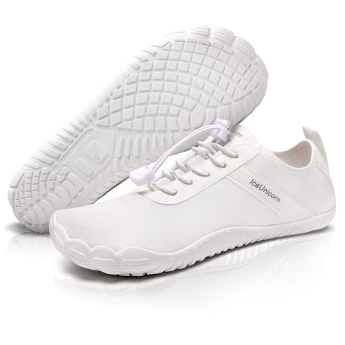 IceUnicorn Barfuss Schuhe Damen Walkingschuhe Barfußschuhe Herren Anfänger Bequeme Atmungsaktiv Gesunde (Weiß, 38EU) von IceUnicorn