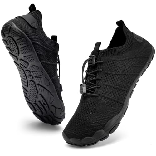 IceUnicorn Barfußschuhe Damen Herren Breite Traillaufschuhe Zehenschuhe Unisex Schwimmschuhe Strandschuhe Aquaschuhe(3027Schwarzer, 41EU) von IceUnicorn