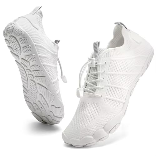 IceUnicorn Barfußschuhe Damen Herren Breite Traillaufschuhe Zehenschuhe Unisex Schwimmschuhe Strandschuhe Aquaschuhe(3027Weiß, 37EU) von IceUnicorn