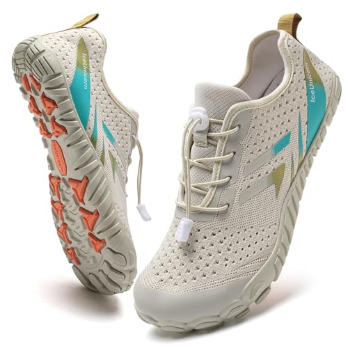 IceUnicorn Barfußschuhe Damen Herren Breite Traillaufschuhe Zehenschuhe Unisex Schwimmschuhe Strandschuhe Aquaschuhe(B Beige, 46EU) von IceUnicorn