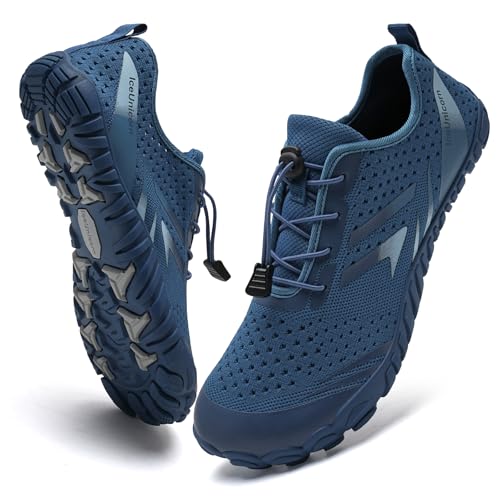 IceUnicorn Barfußschuhe Damen Herren Breite Traillaufschuhe Zehenschuhe Unisex Schwimmschuhe Strandschuhe Aquaschuhe(B Blau, 42EU) von IceUnicorn