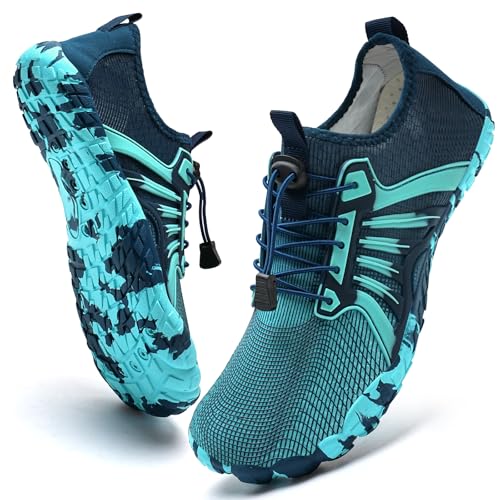 IceUnicorn Barfußschuhe Damen Herren Breite Traillaufschuhe Zehenschuhe Unisex Schwimmschuhe Strandschuhe Aquaschuhe(BlauGrün, 40EU) von IceUnicorn