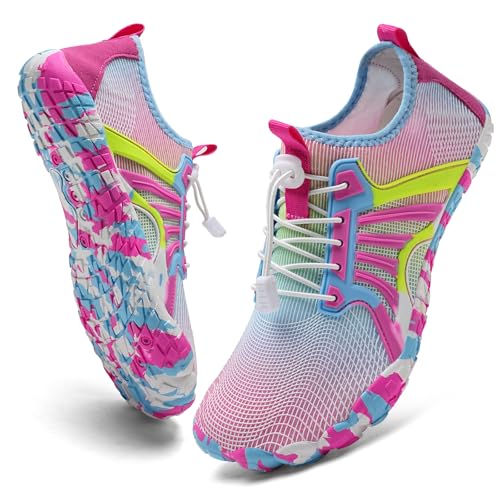 IceUnicorn Barfußschuhe Damen Herren Breite Traillaufschuhe Zehenschuhe Unisex Schwimmschuhe Strandschuhe Aquaschuhe(Regenbogen, 36EU) von IceUnicorn