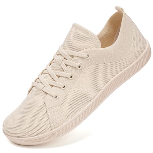 IceUnicorn Barfußschuhe Damen Herren Breite Zehenbox Traillaufschuhe Walkingschuhe Weit Füße Minimalistische Sneaker(Beige, 37EU) von IceUnicorn