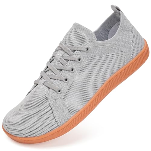 IceUnicorn Barfußschuhe Damen Herren Breite Zehenbox Traillaufschuhe Walkingschuhe Weit Füße Minimalistische Sneaker(Grau, 37EU) von IceUnicorn