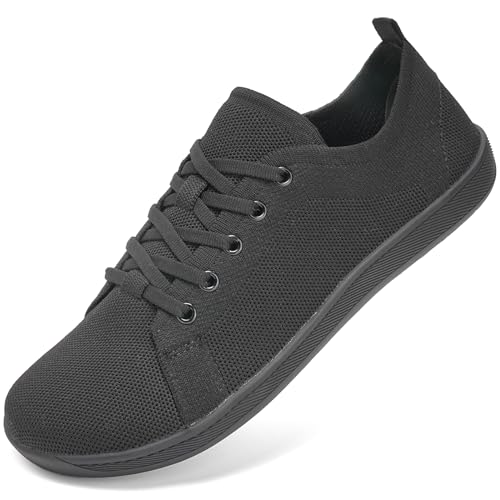 IceUnicorn Barfußschuhe Damen Herren Breite Zehenbox Traillaufschuhe Walkingschuhe Weit Füße Minimalistische Sneaker(Schwarz, 38EU) von IceUnicorn