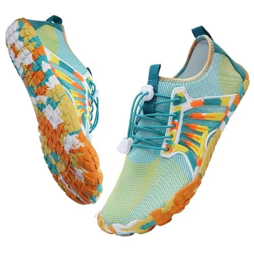 IceUnicorn Barfußschuhe Damen Herren Breite Traillaufschuhe Zehenschuhe Unisex Schwimmschuhe Strandschuhe Aquaschuhe(Gelb Grün, 43EU) von IceUnicorn