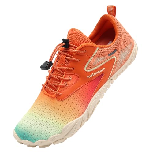 IceUnicorn Barfußschuhe Damen Herren Fitnessschuhe Traillaufschuhe Schwimmschuhe Strandschuhe Aquaschuhe Unisex(NM2005 Orange, 37EU) von IceUnicorn