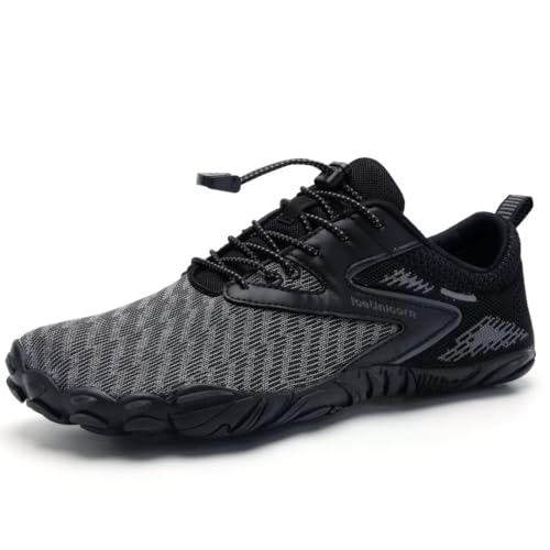 IceUnicorn Barfußschuhe Herren Damen Breite Traillaufschuhe Zehenschuhe Traillaufschuhe Unisex(Tief Schwarz, 39EU) von IceUnicorn