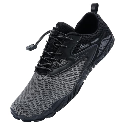 IceUnicorn Barfußschuhe Damen Herren Fitnessschuhe Traillaufschuhe Schwimmschuhe Strandschuhe Aquaschuhe Unisex(NM2005 Schwarz, 44EU) von IceUnicorn