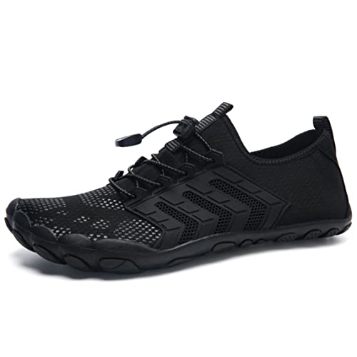 IceUnicorn Barfussschuhe Herren Damen Zehenschuhe Aquaschuhe Fitnessschuhe Laufschuhe Traillaufschuhe Wassersportschuhe(15#Schwarz, 44EU) von IceUnicorn