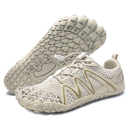 IceUnicorn Barfußschuhe Herren Damen Breite Traillaufschuhe Zehenschuhe Traillaufschuhe Unisex(Grandios Beige, 39EU) von IceUnicorn