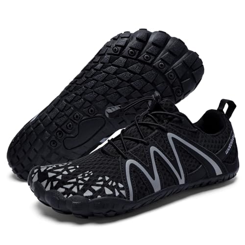 IceUnicorn Barfußschuhe Herren Damen Breite Traillaufschuhe Zehenschuhe Traillaufschuhe Unisex(Grandios Schwarz, 42EU) von IceUnicorn