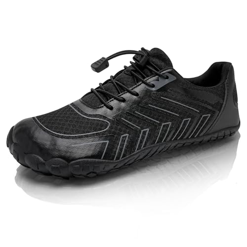 IceUnicorn Barfußschuhe Herren Damen Breite Traillaufschuhe Zehenschuhe Traillaufschuhe Unisex(Krass Schwarz, 42EU) von IceUnicorn