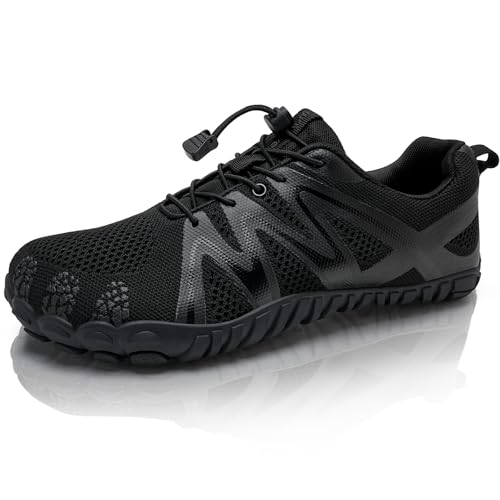 IceUnicorn Barfußschuhe Herren Damen Breite Traillaufschuhe Zehenschuhe Traillaufschuhe Unisex(Welle Schwarz,36EU) von IceUnicorn
