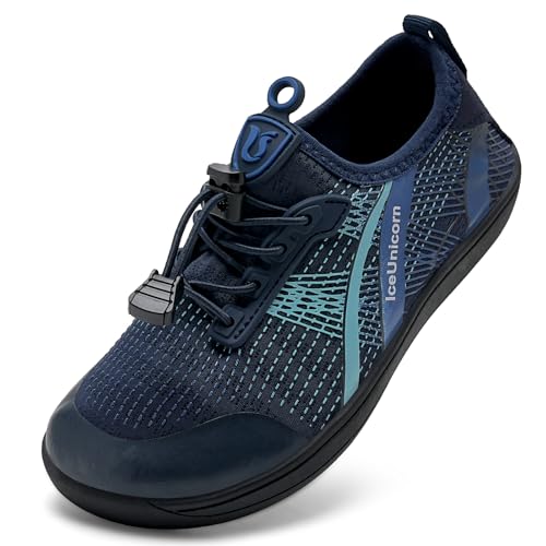 IceUnicorn Barfussschuhe Kinder Breite Badeschuhe Junge Mädchen Strandschuhe Aquaschuhe Barfußschuhe rutschfest Wasserschuhe(Marineblau, 35EU Weit) von IceUnicorn