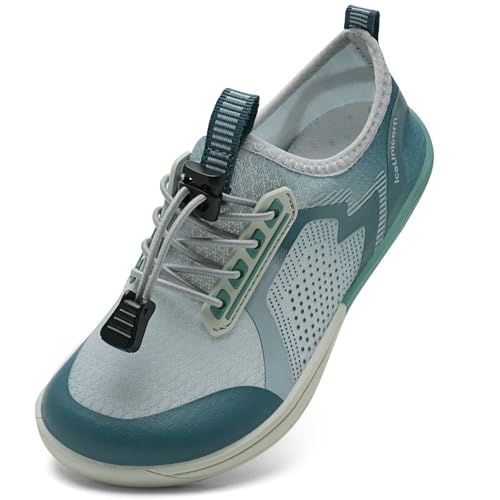 IceUnicorn Barfussschuhe Kinder Breite Badeschuhe Junge Mädchen Strandschuhe Aquaschuhe Barfußschuhe rutschfest Wasserschuhe(Weiß grün, 32EU Weit) von IceUnicorn