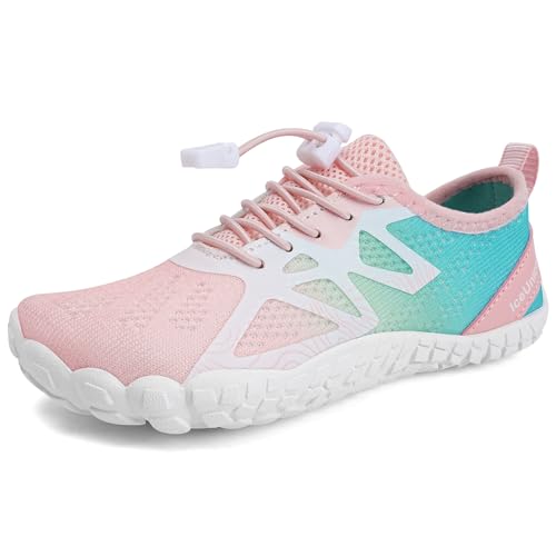 IceUnicorn Barfußschuhe Kinder Badeschuhe Junge Mädchen Barfussschuhe Aquaschuhe Atmungsaktiv Traillaufschuhe (Rosa Blau,29EU) von IceUnicorn