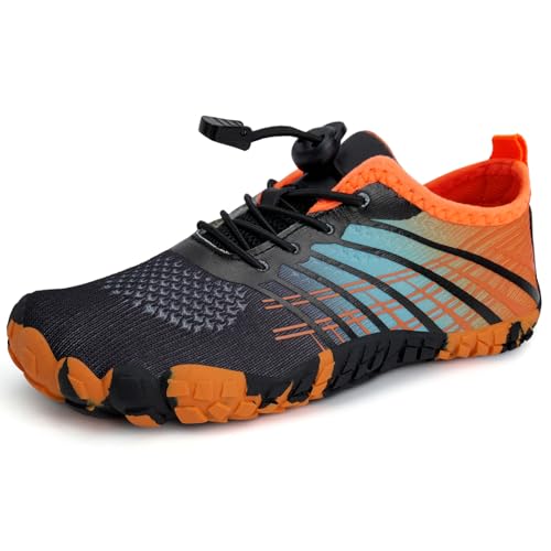 IceUnicorn Barfußschuhe Kinder Badeschuhe Junge Mädchen Barfussschuhe Aquaschuhe Atmungsaktiv Traillaufschuhe (Schwarz Orange,30EU) von IceUnicorn