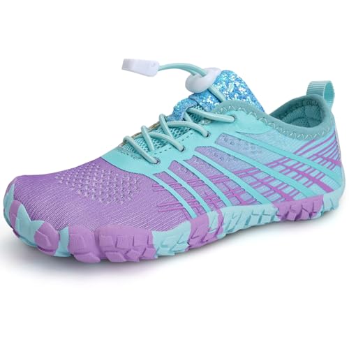 IceUnicorn Barfußschuhe Kinder Badeschuhe Junge Mädchen Barfussschuhe Aquaschuhe Atmungsaktiv Traillaufschuhe (Lila,29EU) von IceUnicorn