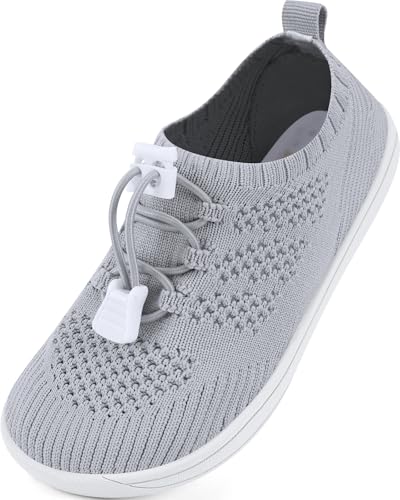 IceUnicorn Barfußschuhe Kinder Breite Zehenbox Knit Jungen Mädchen Hausschuhe Minimal Kleinkind Walking Schuhe Minimalistische Atmungsaktiv(Aschgrau, 24EU Weit) von IceUnicorn