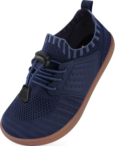 IceUnicorn Barfußschuhe Kinder Breite Zehenbox Knit Jungen Mädchen Hausschuhe Minimal Kleinkind Walking Schuhe Minimalistische Atmungsaktiv(Dunkelblau, 29EU Weit) von IceUnicorn