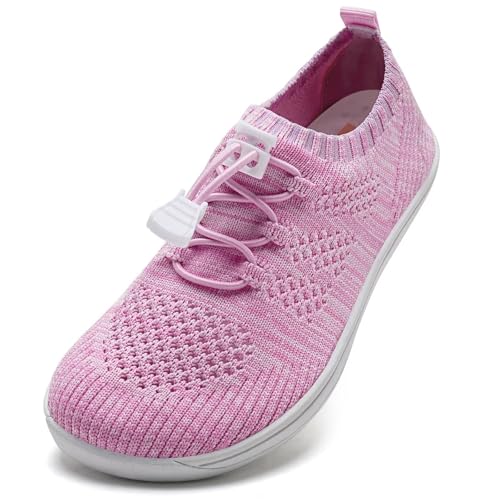 IceUnicorn Barfußschuhe Kinder Breite Zehenbox Knit Jungen Mädchen Hausschuhe Minimal Kleinkind Walking Schuhe Minimalistische Atmungsaktiv(Hellrosa, 22EU Weit) von IceUnicorn