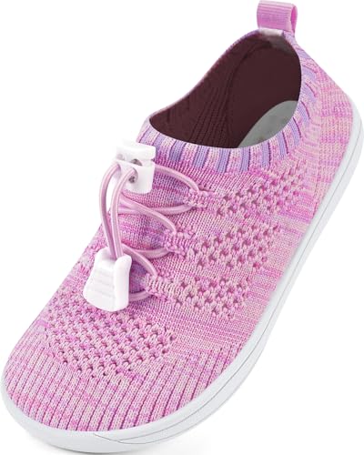 IceUnicorn Barfußschuhe Kinder Breite Zehenbox Knit Jungen Mädchen Hausschuhe Minimal Kleinkind Walking Schuhe Minimalistische Atmungsaktiv(Hellrosa, 27EU Weit) von IceUnicorn