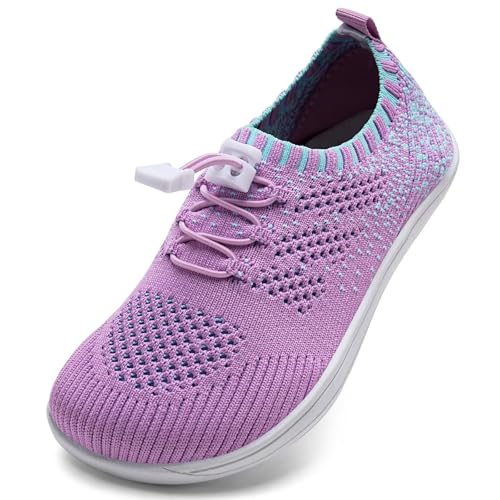 IceUnicorn Barfußschuhe Kinder Breite Zehenbox Knit Jungen Mädchen Hausschuhe Minimal Kleinkind Walking Schuhe Minimalistische Atmungsaktiv(Purpur, 22EU Weit) von IceUnicorn