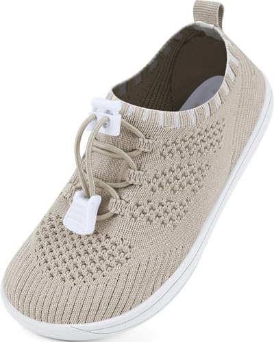 IceUnicorn Barfußschuhe Kinder Breite Zehenbox Knit Jungen Mädchen Hausschuhe Minimal Kleinkind Walking Schuhe Minimalistische Atmungsaktiv(Beige, 25EU Weit) von IceUnicorn