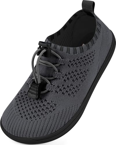 IceUnicorn Barfußschuhe Kinder Breite Zehenbox Knit Jungen Mädchen Hausschuhe Minimal Kleinkind Walking Schuhe Minimalistische Atmungsaktiv(Grau, 24EU Weit) von IceUnicorn