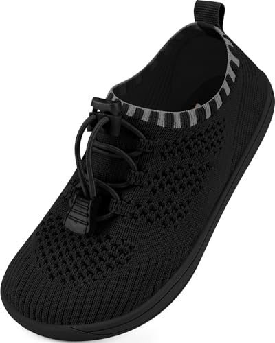 IceUnicorn Barfußschuhe Kinder Breite Zehenbox Knit Jungen Mädchen Hausschuhe Minimal Kleinkind Walking Schuhe Minimalistische Atmungsaktiv(Schwarz, 26EU Weit) von IceUnicorn