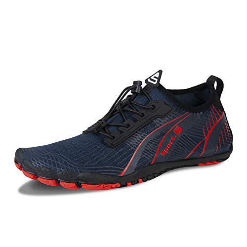 IceUnicorn Barfußschuhe Herren Damen Zehenschuhe Aquaschuhe Fitnessschuhe Traillaufschuhe Schwimmschuhe Wasserschuhe(R/Blau, 43EU) von IceUnicorn