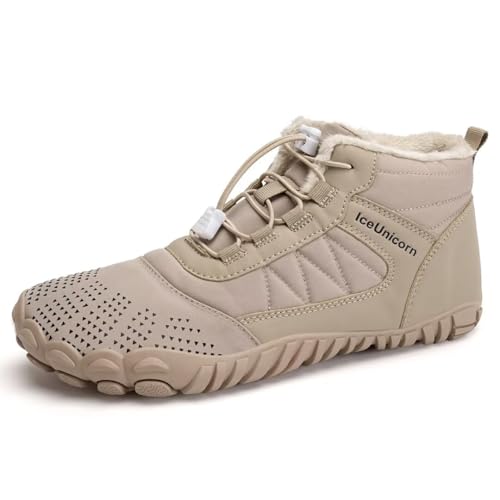 IceUnicorn Barfußschuhe Winter Warm Gefüttert Winterstiefel Winterschuhe Damen Herren(543Beige, 41EU) von IceUnicorn