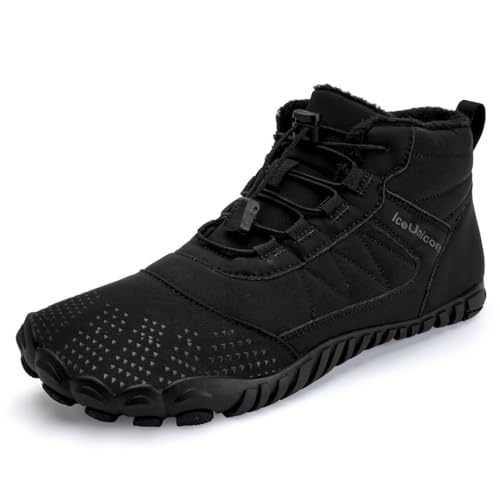 IceUnicorn Barfußschuhe Winter Warm Gefüttert Winterstiefel Winterschuhe Damen Herren(543Dunkelschwarz, 45EU) von IceUnicorn