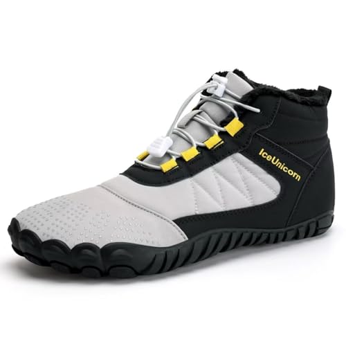 IceUnicorn Barfußschuhe Winter Warm Gefüttert Winterstiefel Winterschuhe Damen Herren(543Schwarz Grau, 45EU) von IceUnicorn