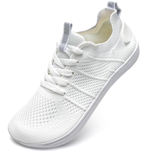 IceUnicorn Breite Barfuss Schuhe Damen Barfußschuhe Leichte Zero-Drop Atmungsaktiv Unisex Herren Minimalistische Outdoor(555Weiß,38EU von IceUnicorn