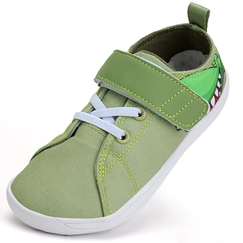 IceUnicorn Breite Kinder Sneaker Barfußschuhe Jungen Mädchen Canvas Kleinkind Hausschuhe Weit Walking Schuhe(Grün, 32EU) von IceUnicorn