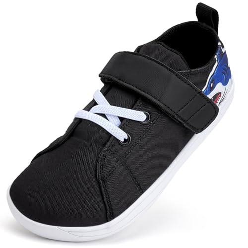 IceUnicorn Breite Kinder Sneaker Barfußschuhe Jungen Mädchen Canvas Kleinkind Hausschuhe Weit Walking Schuhe(Schwarz, 25EU) von IceUnicorn