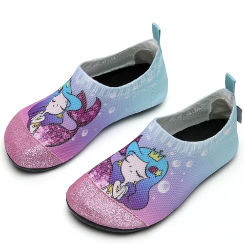 IceUnicorn Hausschuhe Kinder Atmungsaktive Pantoffeln Leicht Rutschfest Turnschläppchen Hüttenschuhe Jungen Mädchen Slippers für Kindergarten(Meerjungfrau Lila,22/23EU) von IceUnicorn