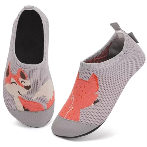 IceUnicorn Hausschuhe Kinder Atmungsaktive Pantoffeln Leicht Rutschfest Kleinkinder Hüttenschuhe Jungen Mädchen Slippers(AB Fuchs,24/25EU) von IceUnicorn