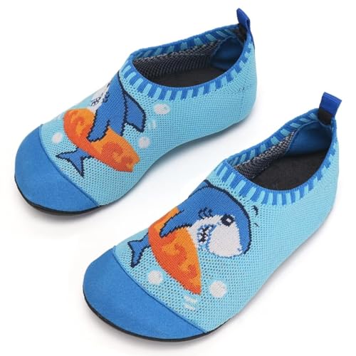 IceUnicorn Hausschuhe Kinder Atmungsaktive Pantoffeln Leicht Rutschfest Kleinkinder Hüttenschuhe Jungen Mädchen Slippers(Blauhai,26/27EU) von IceUnicorn