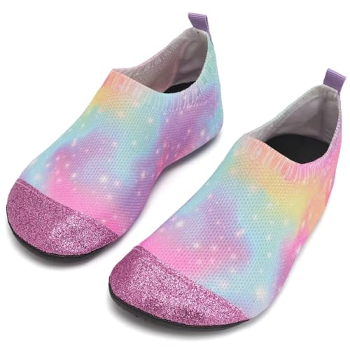 IceUnicorn Hausschuhe Kinder Atmungsaktive Pantoffeln Leicht Rutschfest Kleinkinder Hüttenschuhe Jungen Mädchen Slippers(Bunte Sterne,26/27EU) von IceUnicorn