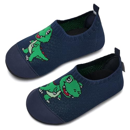 IceUnicorn Hausschuhe Kinder Atmungsaktive Pantoffeln Leicht Rutschfest Turnschläppchen Hüttenschuhe Jungen Mädchen Slippers für Kindergarten(Dinosaurier Blaue,24/25EU) von IceUnicorn