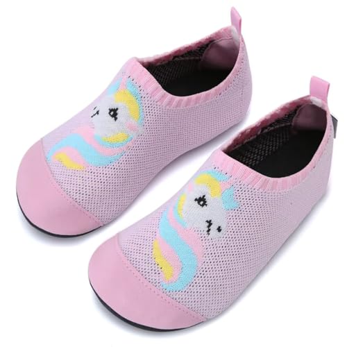 IceUnicorn Hausschuhe Kinder Atmungsaktive Pantoffeln Leicht Rutschfest Kleinkinder Hüttenschuhe Jungen Mädchen Slippers(Einhorn Puderblau,22/23EU) von IceUnicorn