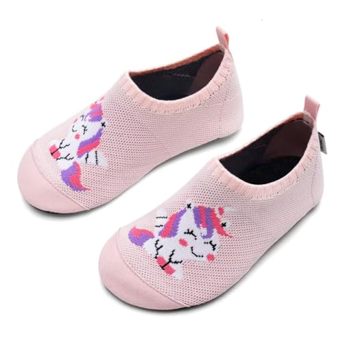 IceUnicorn Hausschuhe Kinder Atmungsaktive Pantoffeln Leicht Rutschfest Kleinkinder Hüttenschuhe Jungen Mädchen Slippers(FZ.Rosa Einhorn,28/29EU) von IceUnicorn