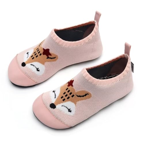 IceUnicorn Hausschuhe Kinder Atmungsaktive Pantoffeln Leicht Rutschfest Turnschläppchen Hüttenschuhe Jungen Mädchen Slippers für Kindergarten(Fuchs Rosa,22/23EU) von IceUnicorn