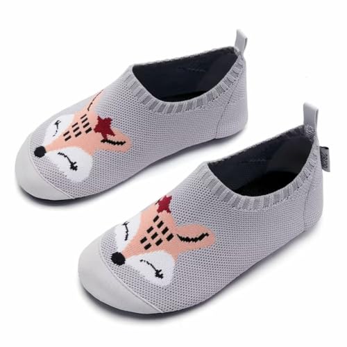 IceUnicorn Hausschuhe Kinder Atmungsaktive Pantoffeln Leicht Rutschfest Kleinkinder Hüttenschuhe Jungen Mädchen Slippers(Grauer Fuchs,28/29EU) von IceUnicorn