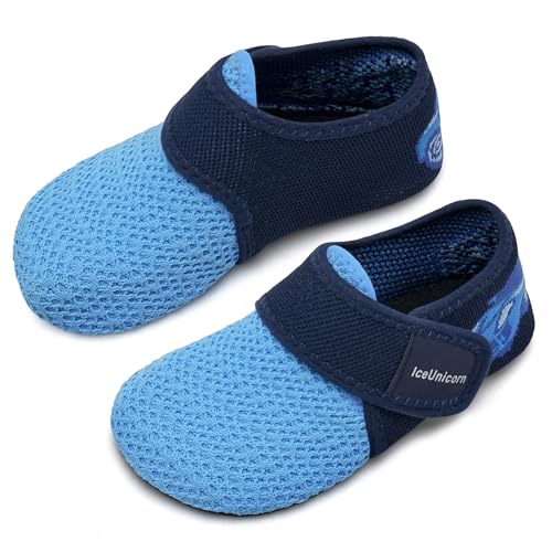 IceUnicorn Hausschuhe Kinder Atmungsaktive Pantoffeln Leicht Rutschfest Turnschläppchen Hüttenschuhe Jungen Mädchen Slippers für Kindergarten(Marineblau,28/29EU) von IceUnicorn